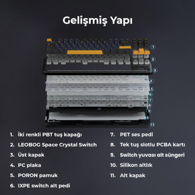 Aula F87 Mekanik RGB TKL GrayWood V3 Switch Kablosuz Makrolu Hot Swap Klavye Siyah - 6
