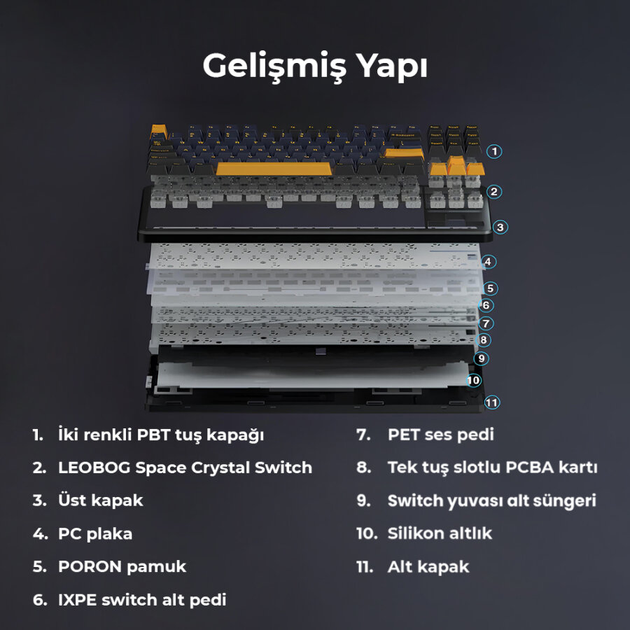 Aula F87 Mekanik RGB TKL GrayWood V3 Switch Kablosuz Makrolu Hot Swap Klavye Siyah - 6