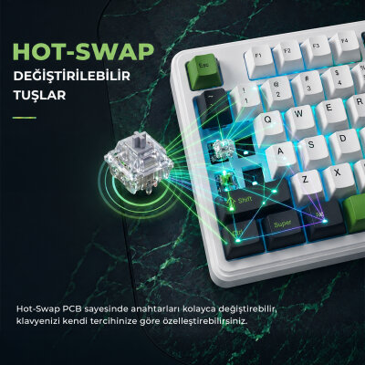 Aula F87 Mekanik RGB TKL GrayWood V3 Switch Kablosuz Makrolu Hot Swap Klavye Yeşil - 4