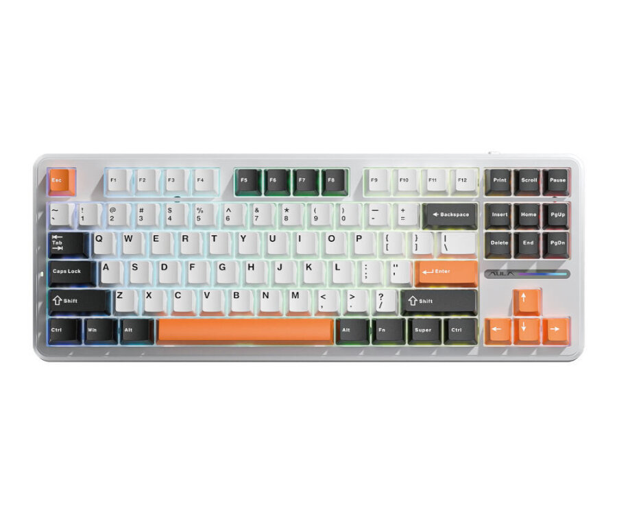 Aula F87 Mekanik RGB TKL SpaceCrystal Switch Kablosuz Makrolu Hot Swap Klavye Turuncu - 1