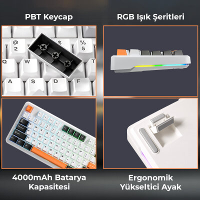 Aula F87 Mekanik RGB TKL SpaceCrystal Switch Kablosuz Makrolu Hot Swap Klavye Turuncu - 3
