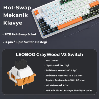 Aula F87 Mekanik RGB TKL SpaceCrystal Switch Kablosuz Makrolu Hot Swap Klavye Turuncu - 4