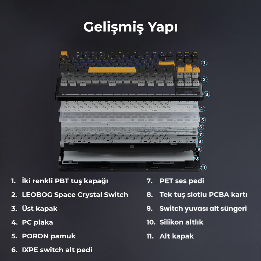 Aula F87 Mekanik RGB TKL SpaceCrystal Switch Kablosuz Makrolu Hot Swap Klavye Turuncu - 6