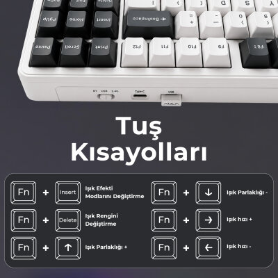 Aula F87 Mekanik RGB TKL SpaceCrystal Switch Kablosuz Makrolu Hot Swap Klavye Turuncu - 7