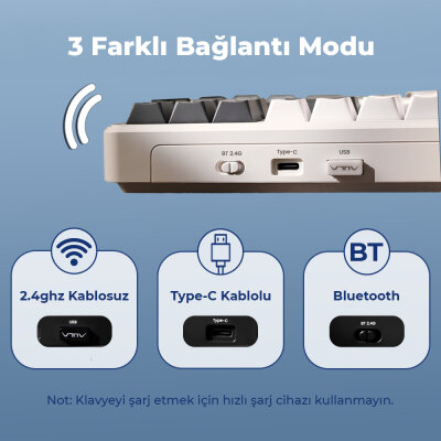 Aula F87 PRO Mekanik RGB TKL GrayWood V3 Switch Kablosuz Makrolu Hot Swap Klavye Açık Mavi - 4