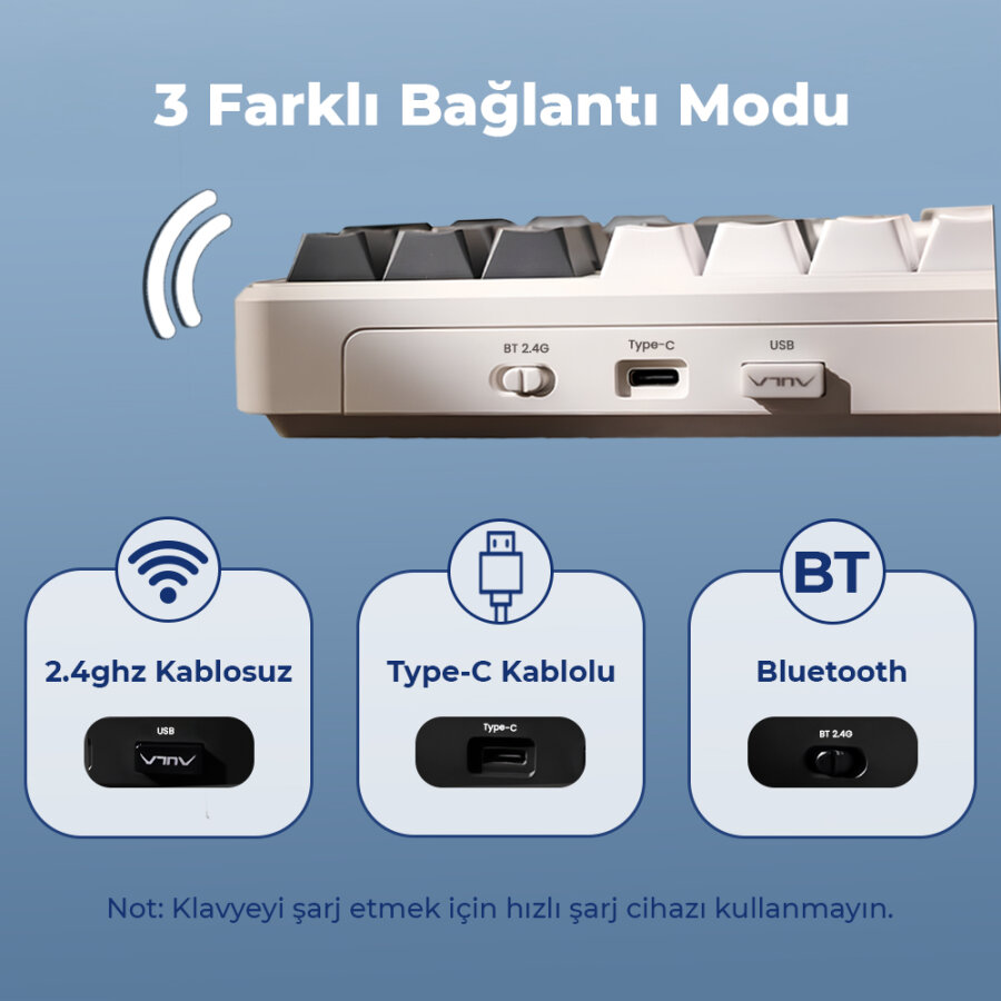 Aula F87 PRO Mekanik RGB TKL GrayWood V3 Switch Kablosuz Makrolu Hot Swap Klavye Açık Mavi - 4
