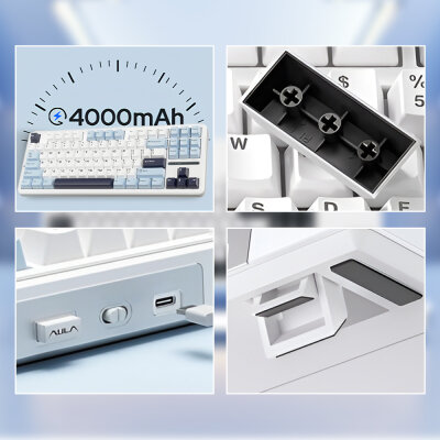 Aula F87 PRO Mekanik RGB TKL GrayWood V3 Switch Kablosuz Makrolu Hot Swap Klavye Açık Mavi - 6