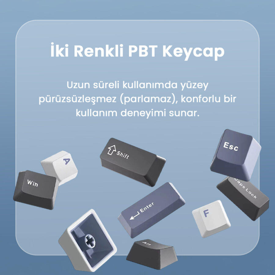 Aula F87 PRO Mekanik RGB TKL GrayWood V3 Switch Kablosuz Makrolu Hot Swap Klavye Açık Mavi - 7