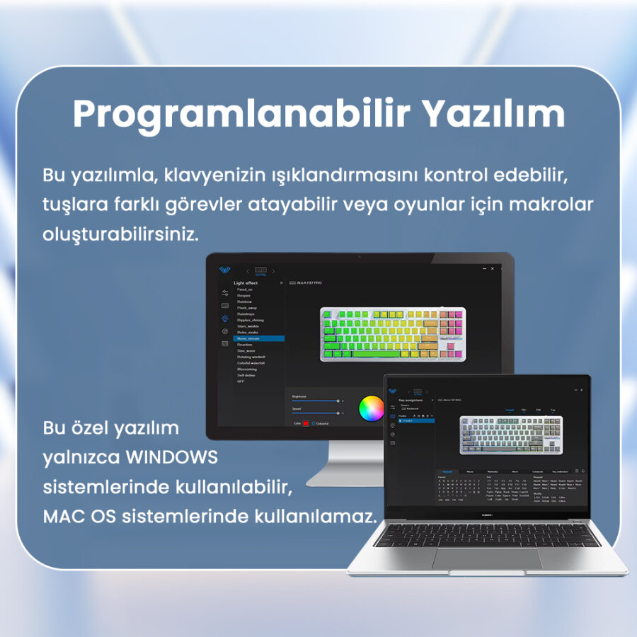 Aula F87 PRO Mekanik RGB TKL GrayWood V3 Switch Kablosuz Makrolu Hot Swap Klavye Açık Mavi - 8