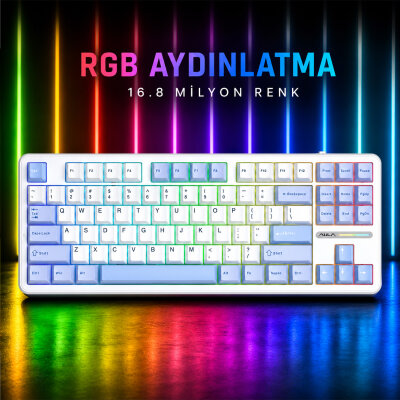 Aula F87 PRO Mekanik RGB TKL GrayWood V3 Switch Kablosuz Makrolu Hot Swap Klavye Buz Mavi - 3
