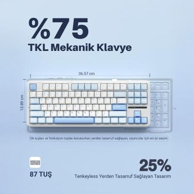 Aula F87 PRO Mekanik RGB TKL GrayWood V3 Switch Kablosuz Makrolu Hot Swap Klavye Buz Mavi - 4