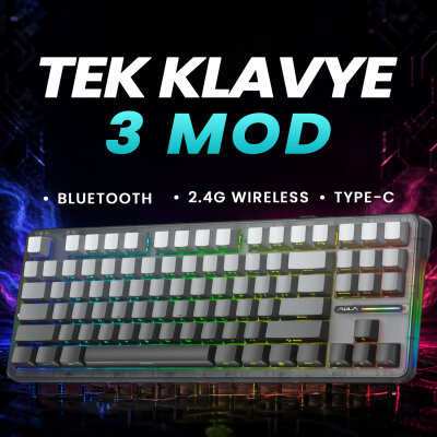 Aula F87 PRO Mekanik RGB TKL GrayWood V4 Switch Kablosuz Makrolu Hot Swap Klavye Gradyan Gri - 4