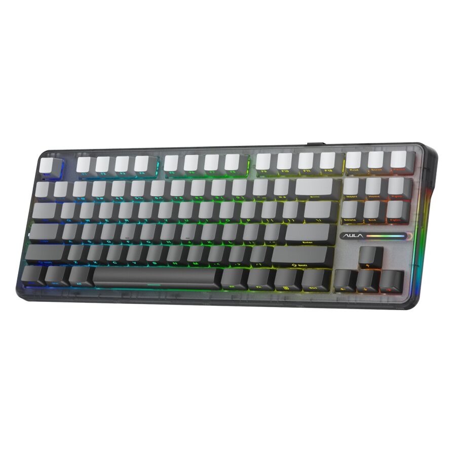Aula F87 PRO Mekanik RGB TKL GrayWood V4 Switch Kablosuz Makrolu Hot Swap Klavye Gradyan Gri - 1