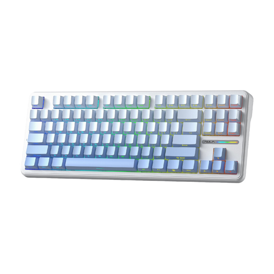 Aula F87 PRO Mekanik RGB TKL GrayWood V4 Switch Kablosuz Makrolu Hot Swap Klavye Gradyan Mavi - 1