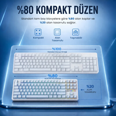 Aula F87 PRO Mekanik RGB TKL GrayWood V4 Switch Kablosuz Makrolu Hot Swap Klavye Gradyan Mavi - 4