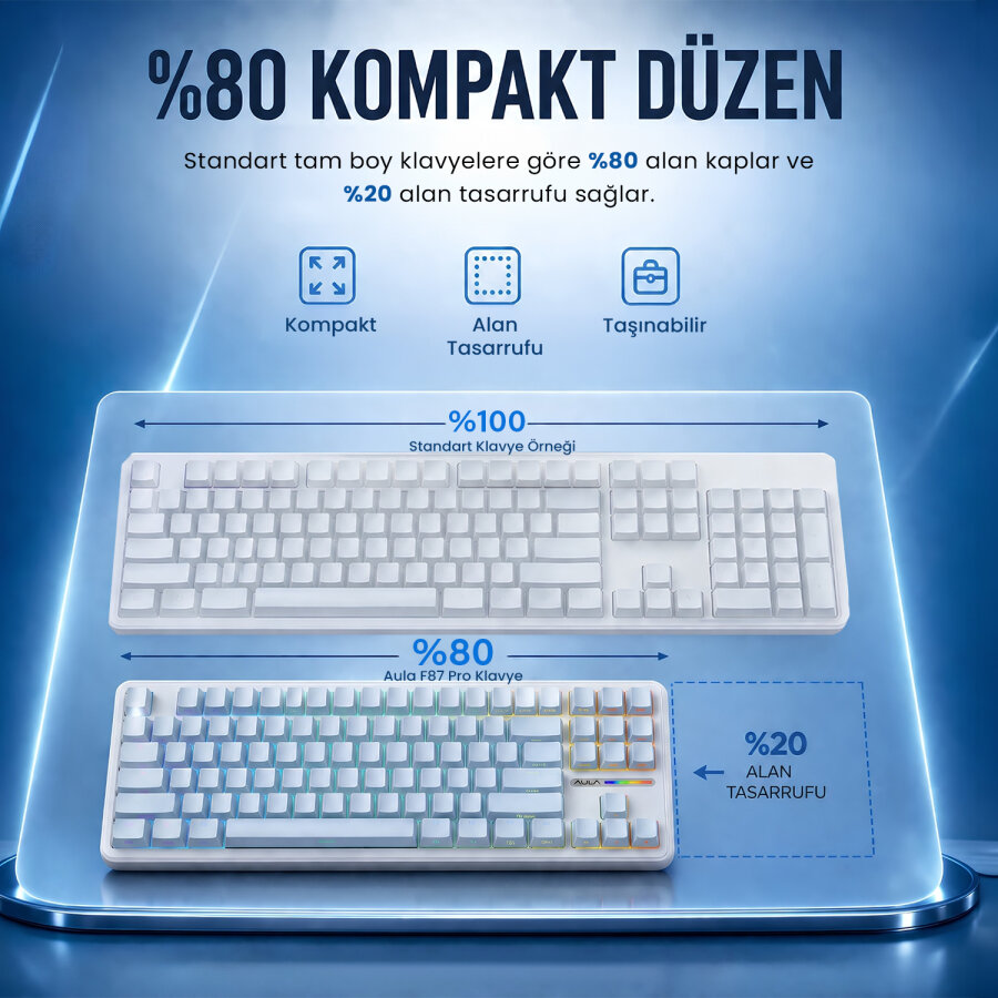 Aula F87 PRO Mekanik RGB TKL GrayWood V4 Switch Kablosuz Makrolu Hot Swap Klavye Gradyan Mavi - 4