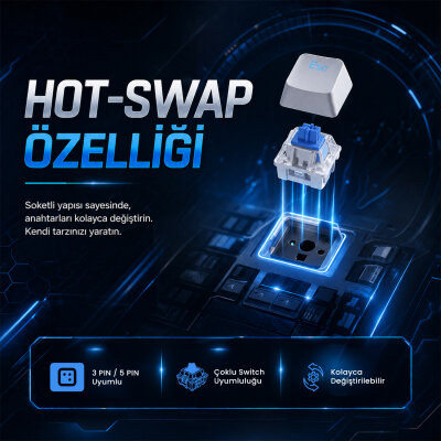 Aula F87 PRO Mekanik RGB TKL GrayWood V4 Switch Kablosuz Makrolu Hot Swap Klavye Gradyan Mavi - 6