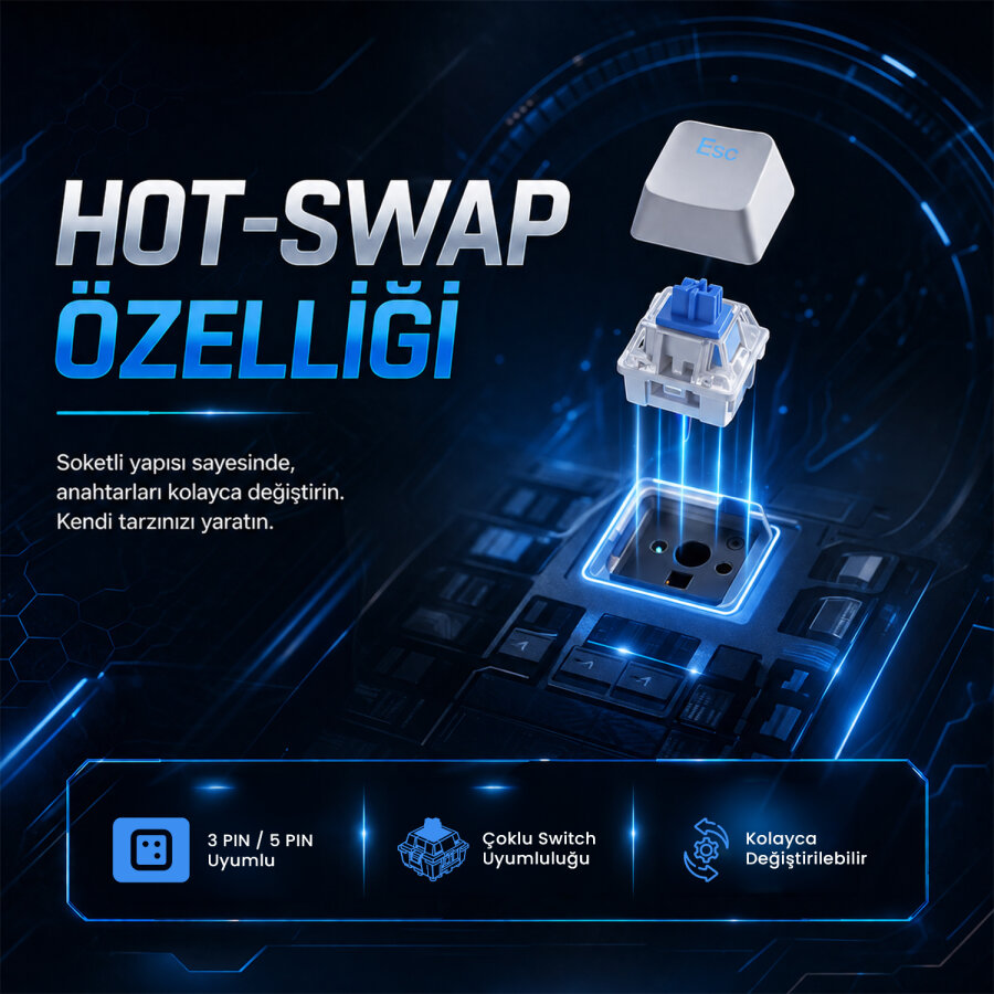Aula F87 PRO Mekanik RGB TKL GrayWood V4 Switch Kablosuz Makrolu Hot Swap Klavye Gradyan Mavi - 6