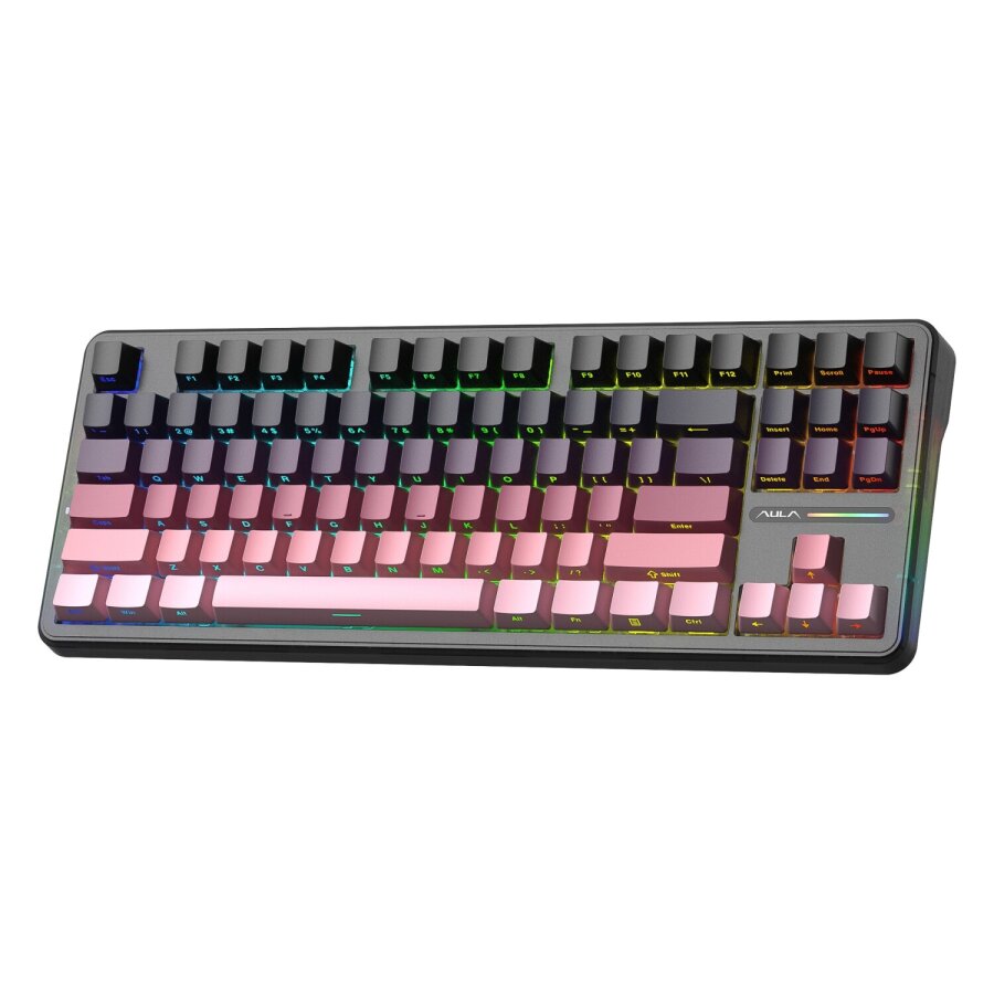 Aula F87 PRO Mekanik RGB TKL GrayWood V4 Switch Kablosuz Makrolu Hot Swap Klavye Gradyan Pembe - 1