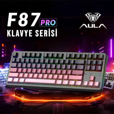 Aula F87 PRO Mekanik RGB TKL GrayWood V4 Switch Kablosuz Makrolu Hot Swap Klavye Gradyan Pembe - 2