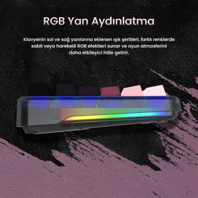 Aula F87 PRO Mekanik RGB TKL GrayWood V4 Switch Kablosuz Makrolu Hot Swap Klavye Gradyan Pembe - 4
