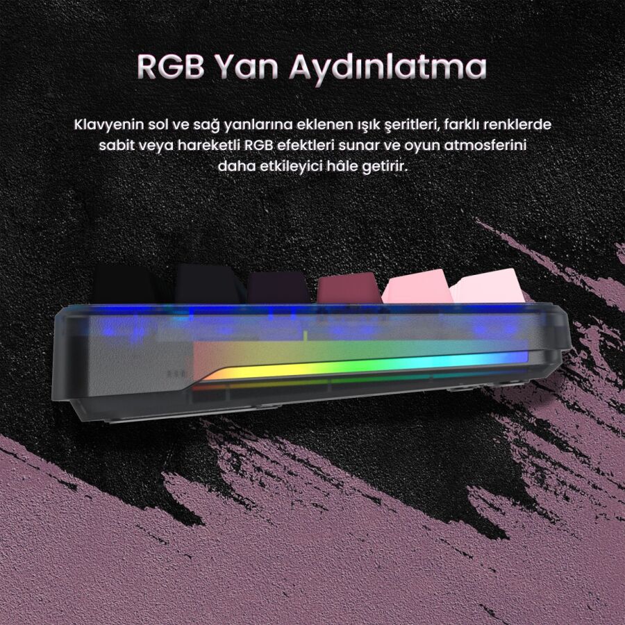 Aula F87 PRO Mekanik RGB TKL GrayWood V4 Switch Kablosuz Makrolu Hot Swap Klavye Gradyan Pembe - 4