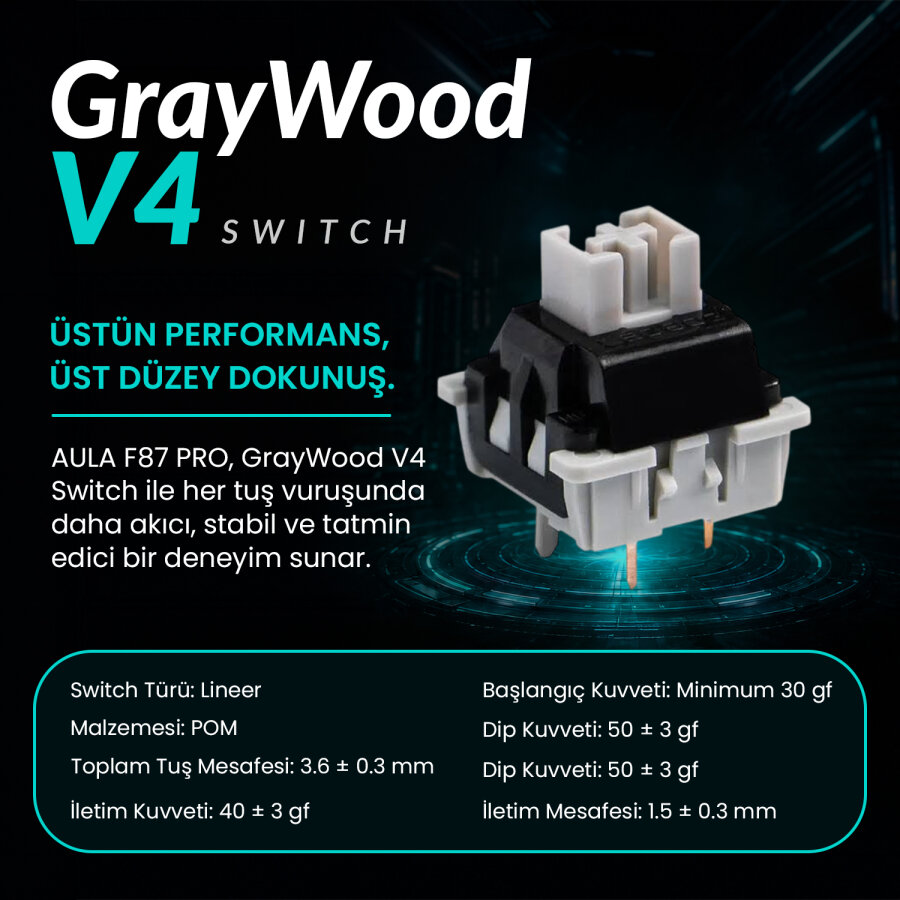 Aula F87 PRO Mekanik RGB TKL GrayWood V4 Switch Kablosuz Makrolu Hot Swap Klavye Siyah - 3
