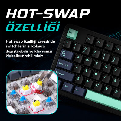 Aula F87 PRO Mekanik RGB TKL GrayWood V4 Switch Kablosuz Makrolu Hot Swap Klavye Siyah - 6
