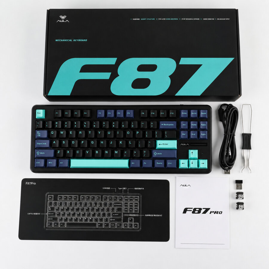 Aula F87 PRO Mekanik RGB TKL GrayWood V4 Switch Kablosuz Makrolu Hot Swap Klavye Siyah - 8