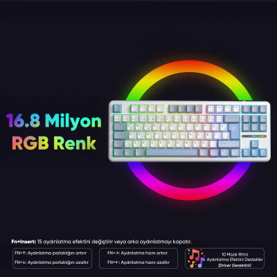 Aula F87 PRO Mekanik RGB TKL GrayWood V4 Switch Kablosuz Makrolu Hot Swap Türkçe Q Klavye Buz Mavisi - 8
