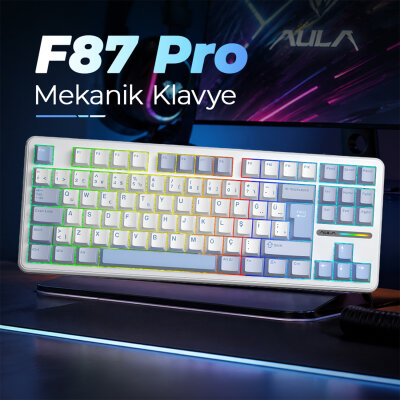 Aula F87 PRO Mekanik RGB TKL GrayWood V4 Switch Kablosuz Makrolu Hot Swap Türkçe Q Klavye Buz Mavisi - 3