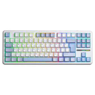 Aula F87 PRO Mekanik RGB TKL GrayWood V4 Switch Kablosuz Makrolu Hot Swap Türkçe Q Klavye Buz Mavisi