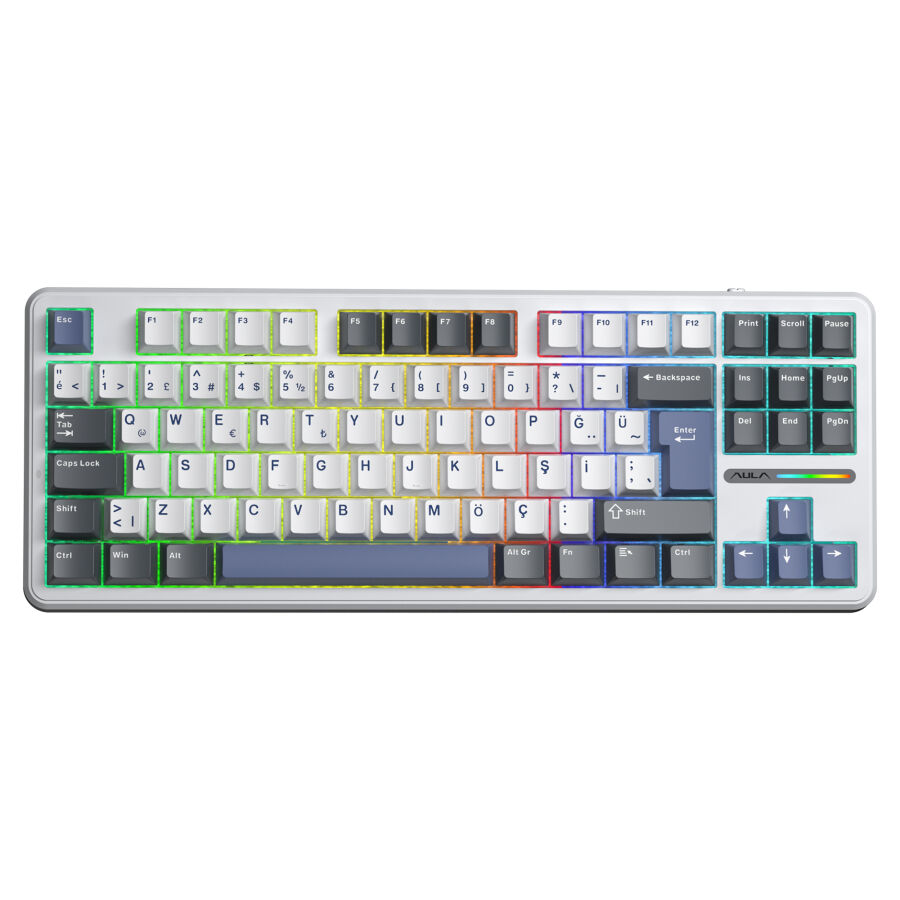 Aula F87 PRO Mekanik RGB TKL GrayWood V4 Switch Kablosuz Makrolu Hot Swap Türkçe Q Klavye Mavi - 1