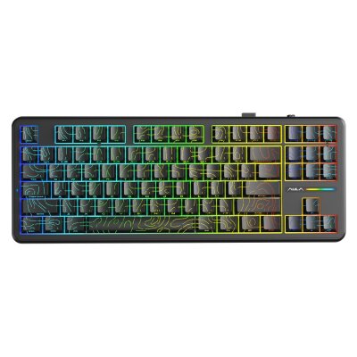 Aula F87 PRO Mekanik RGB TKL Kayhua İntelligent Switch Kablosuz Makrolu Hot Swap Klavye Desenli Siyah