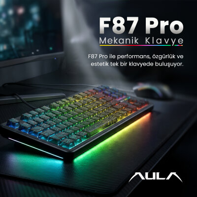 Aula F87 PRO Mekanik RGB TKL Kayhua İntelligent Switch Kablosuz Makrolu Hot Swap Klavye Desenli Siyah - 2
