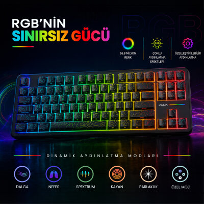 Aula F87 PRO Mekanik RGB TKL Kayhua İntelligent Switch Kablosuz Makrolu Hot Swap Klavye Desenli Siyah - 4