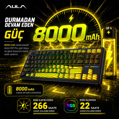 Aula F87 PRO Mekanik RGB TKL Matcha Latte Switch Kablosuz Makrolu Hot Swap Klavye Sarı - 4