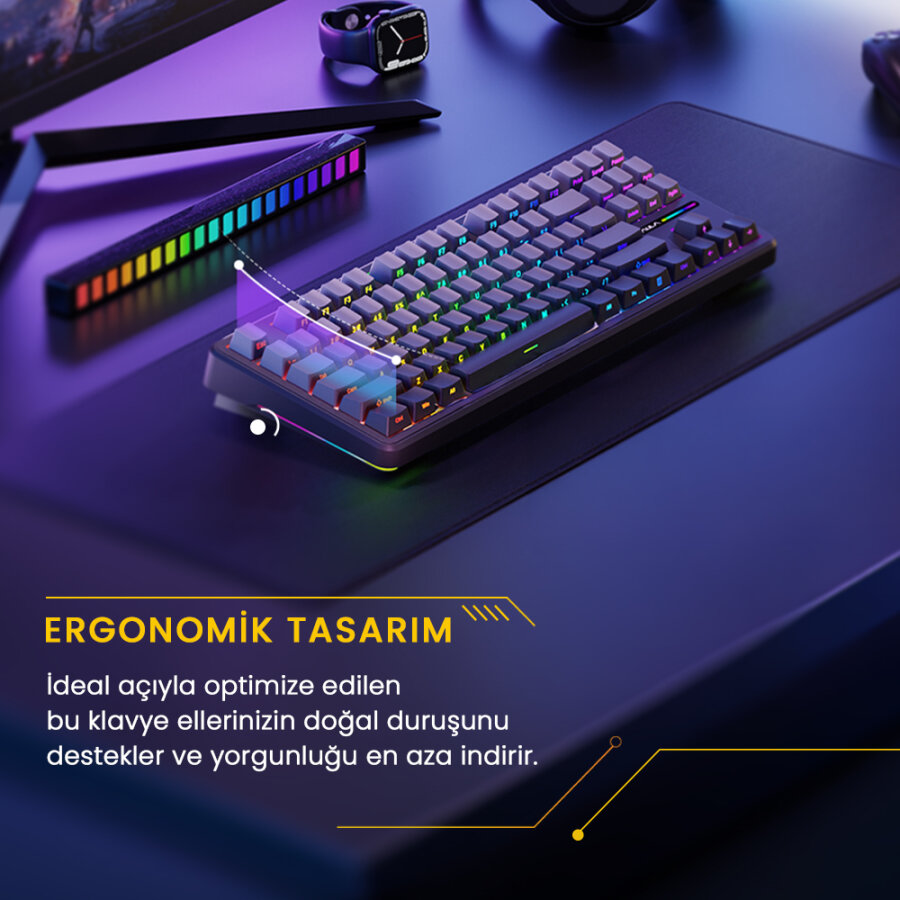 Aula F87 PRO Mekanik RGB TKL Matcha Latte Switch Kablosuz Makrolu Hot Swap Klavye Sarı - 6