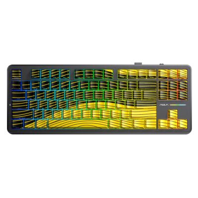 Aula F87 PRO Mekanik RGB TKL Matcha Latte Switch Kablosuz Makrolu Hot Swap Klavye Sarı