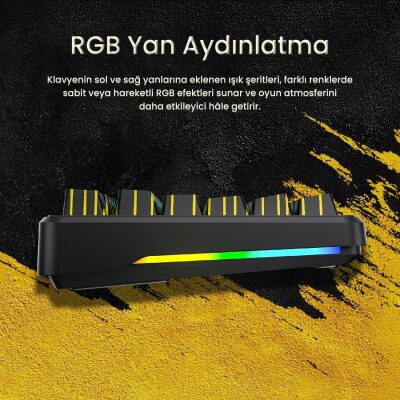 Aula F87 PRO Mekanik RGB TKL Matcha Latte Switch Kablosuz Makrolu Hot Swap Klavye Sarı - 4