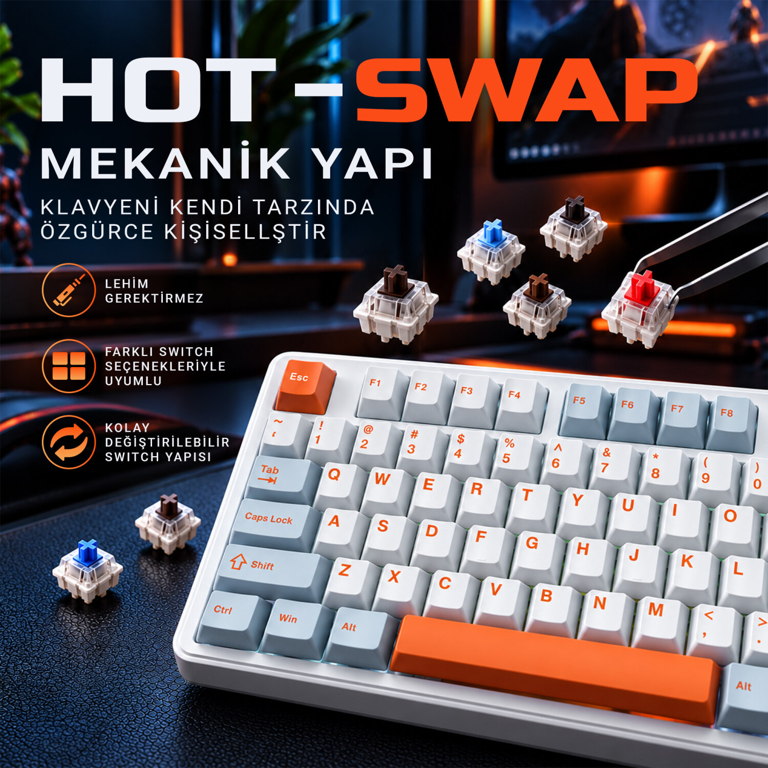 Aula F87 PRO Mekanik RGB TKL Nimbus V3 Switch Kablosuz Makrolu Hot