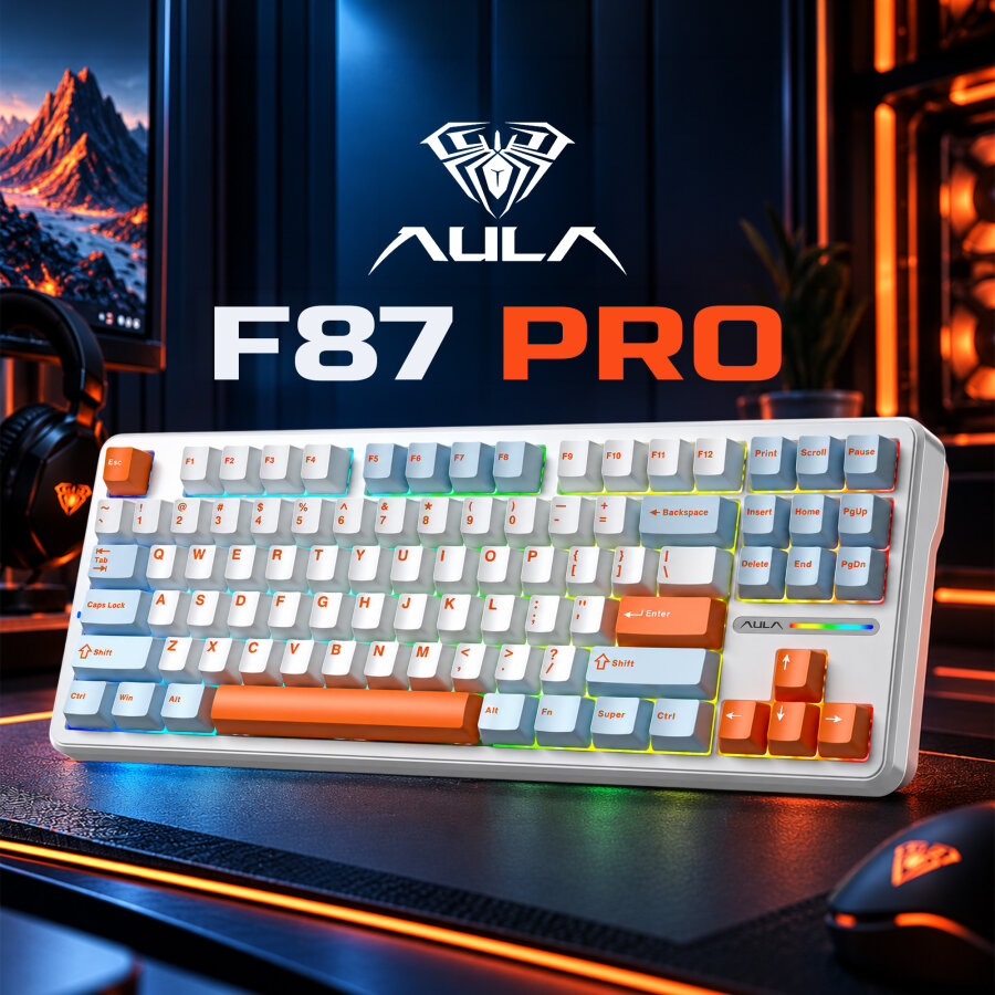 Aula F87 PRO Mekanik RGB TKL Space Golden Switch Kablosuz Makrolu Hot Swap Klavye Turuncu - 3