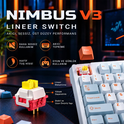 Aula F87 PRO Mekanik RGB TKL Space Golden Switch Kablosuz Makrolu Hot Swap Klavye Turuncu - 6