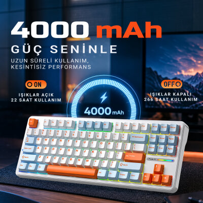 Aula F87 PRO Mekanik RGB TKL Space Golden Switch Kablosuz Makrolu Hot Swap Klavye Turuncu - 8