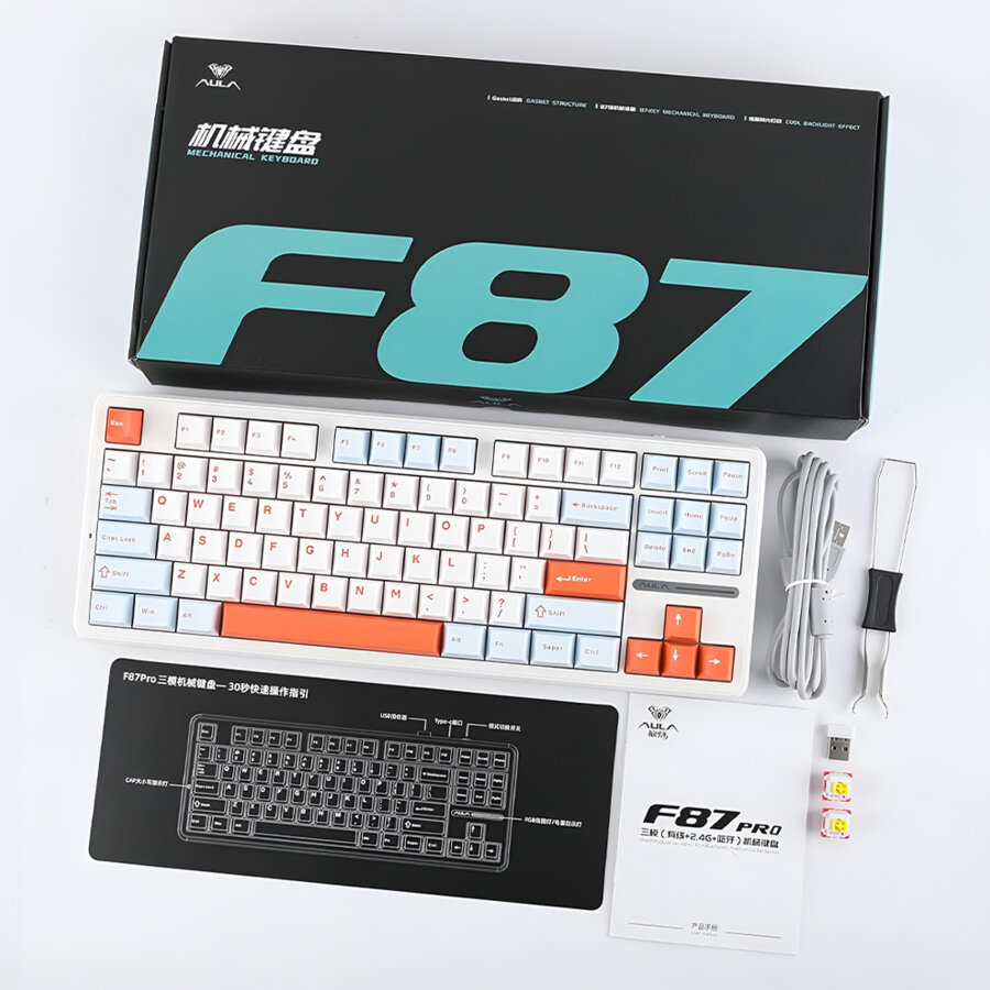Aula F87 PRO Mekanik RGB TKL Space Golden Switch Kablosuz Makrolu Hot Swap Klavye Turuncu - 9
