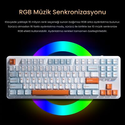 Aula F87 PRO Mekanik RGB TKL Nimbus V3 Switch Kablosuz Makrolu Hot Swap Klavye Turuncu - 5