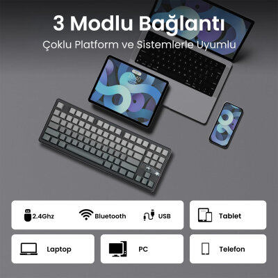 Aula F87 PRO V2 Mekanik RGB TKL GrayWood V4 Switch Kablosuz Makrolu Hot Swap Klavye Gradyan Gri - 6