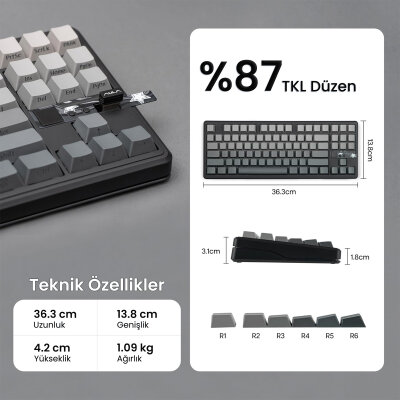 Aula F87 PRO V2 Mekanik RGB TKL GrayWood V4 Switch Kablosuz Makrolu Hot Swap Klavye Gradyan Gri - 7