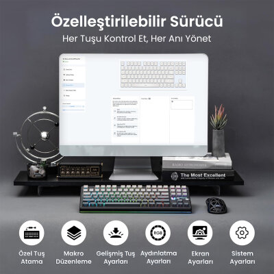 Aula F87 PRO V2 Mekanik RGB TKL GrayWood V4 Switch Kablosuz Makrolu Hot Swap Klavye Gradyan Gri - 8