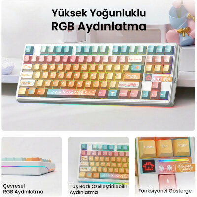 Aula F87 PRO V2 Mekanik RGB TKL Meteor Ice Cream Switch Kablosuz Makrolu Hot Swap Klavye Orange Juice - 4